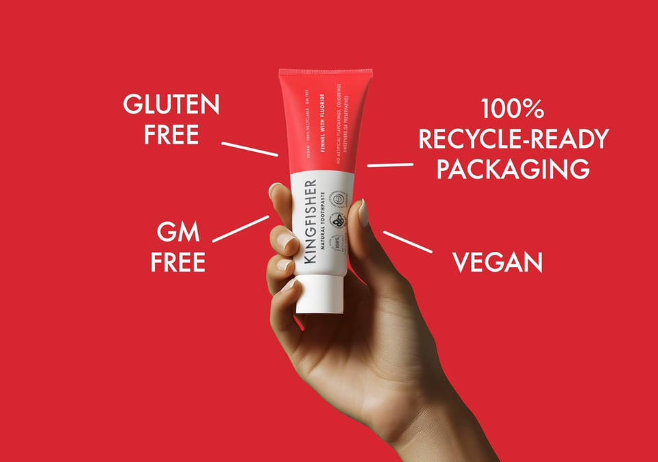 Kingfisher Natural Toothpaste Fennel with Fluoride | Suitable for Vegetarians & Vegans | Oral Health Foundation Approved | Gluten-Free & GM-Free | Ethical Consumer Best Buy | 3 x 100ml Tubes