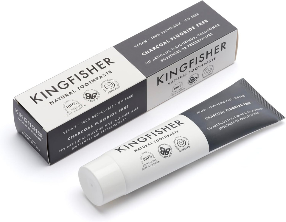 Kingfisher Natural Toothpaste Charcoal Mint Fluoride-Free | Vegetarian & Vegan | Oral Health Foundation Approved | Gluten-Free & GM-Free | Ethical Consumer Best Buy | 3 x 100ml Tubes