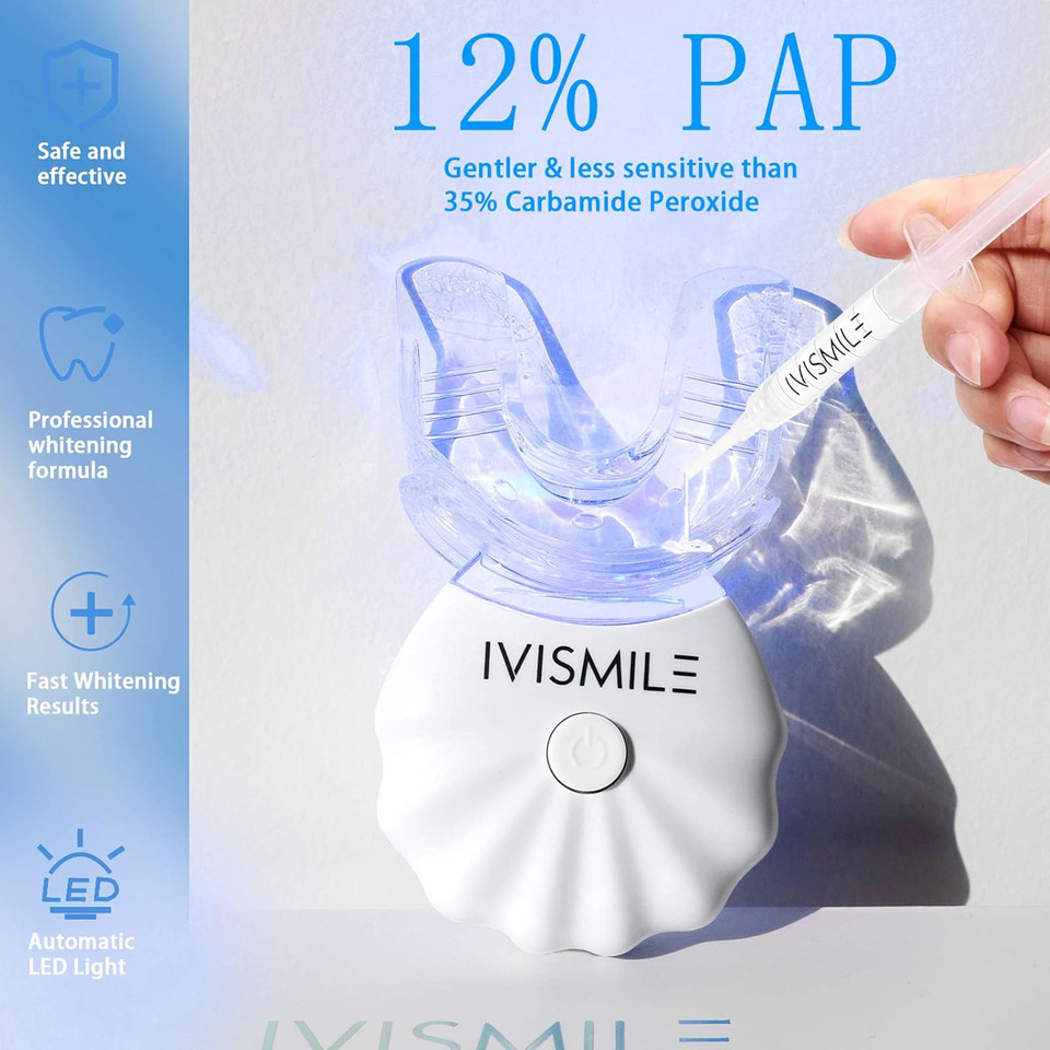 Teeth Whitening Kit,IVISMILE Teeth Whitener with 3 * 3ml Teeth Whitening Gel & 5X Led Teeth Whitening Light to Teeth Cleaning Plaque Removal,Home Tooth Whitening Kit for Natural Brighter Smile