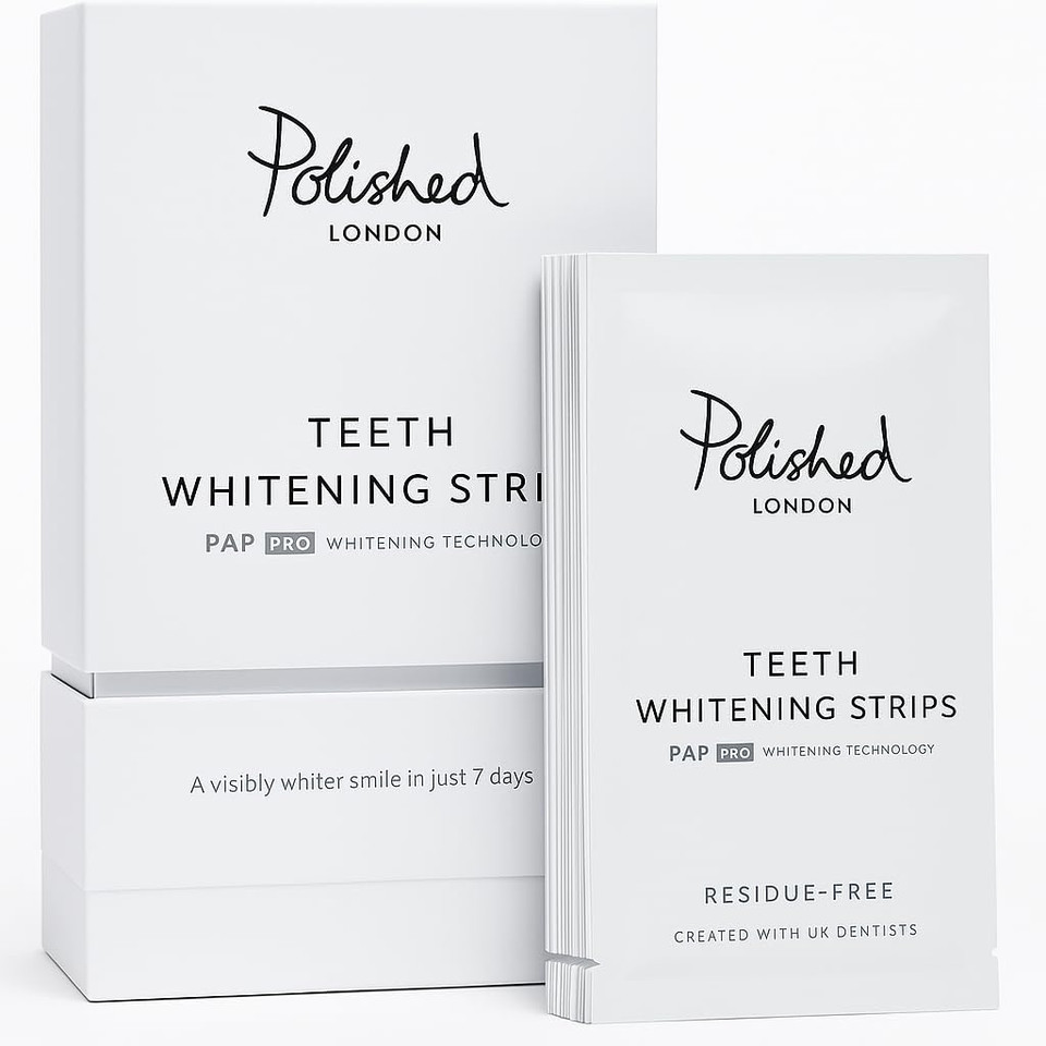 Polished London Teeth Whitening Strips - Whitening Strips for Sensitive Teeth - Enamel-Safe, No Residue, Peroxide Free Stain Remover- Premium Kit with Shade Guide, 14-Day Plan
