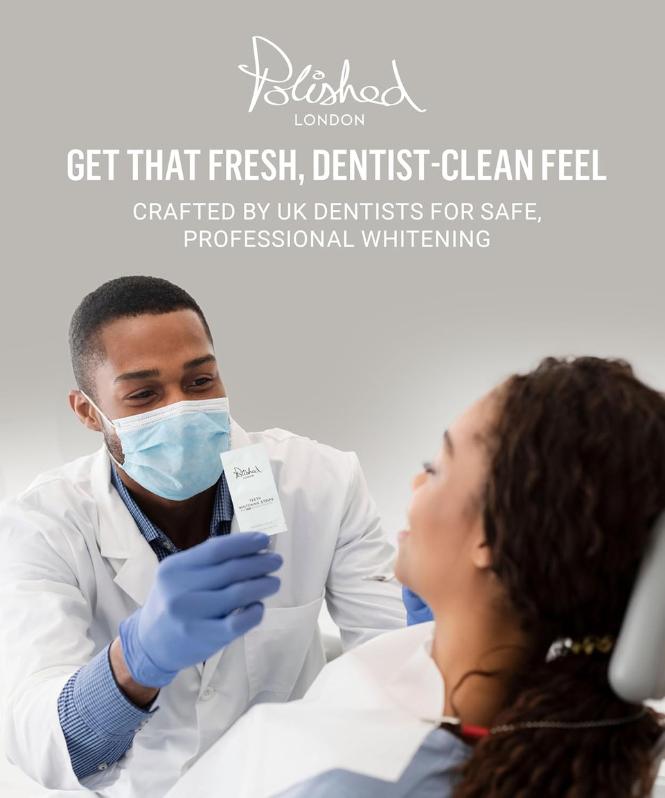 Polished London Teeth Whitening Strips - Whitening Strips for Sensitive Teeth - Enamel-Safe, No Residue, Peroxide Free Stain Remover- Premium Kit with Shade Guide, 14-Day Plan