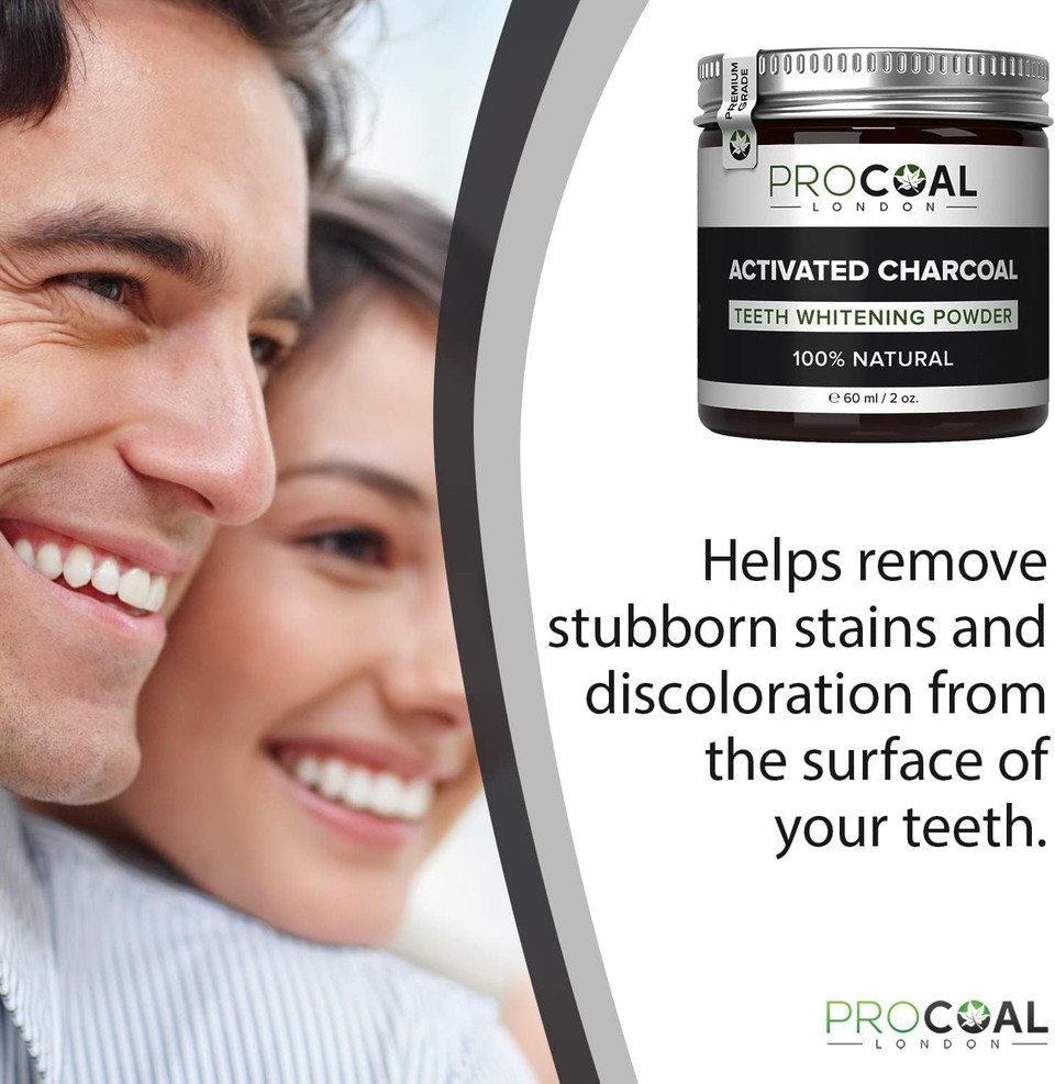 Activated Charcoal Teeth Whitening Powder by Procoal - 100% Natural Charcoal Teeth Whitening Toothpaste, Enamel-Safe, No Additives, No Fillers, No Artificial Flavour, Made in The UK
