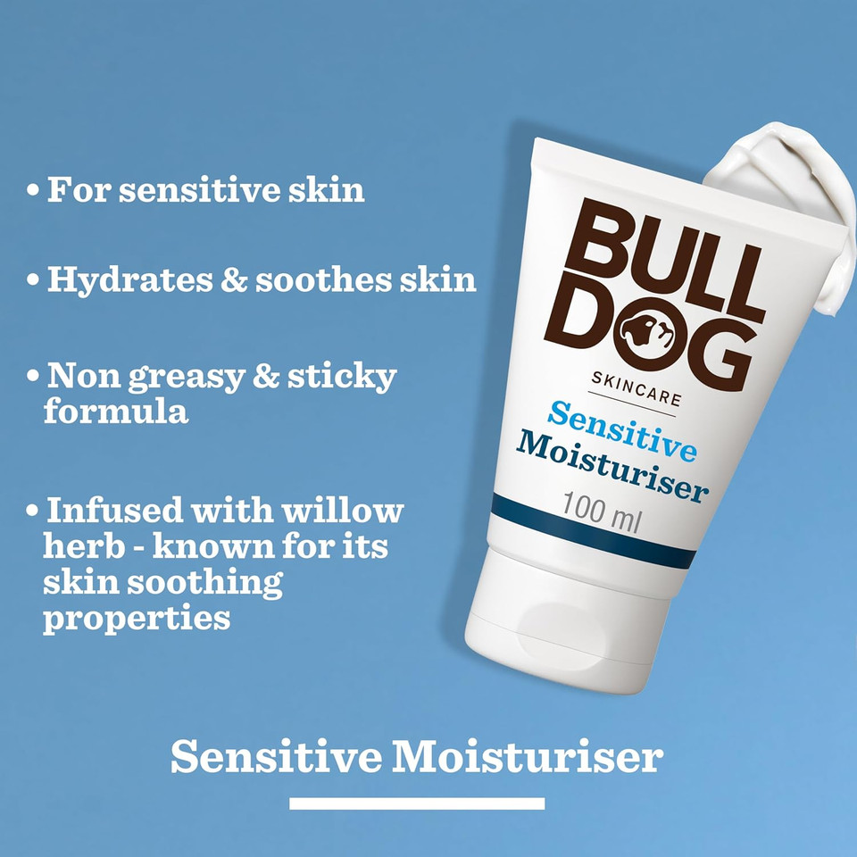 Bulldog Skincare Sensitive Face Moisturiser for Men, Fragrance Free, Specially Formulated for Sensitive Skin, Provides 24-Hour Hydration, 100ml
