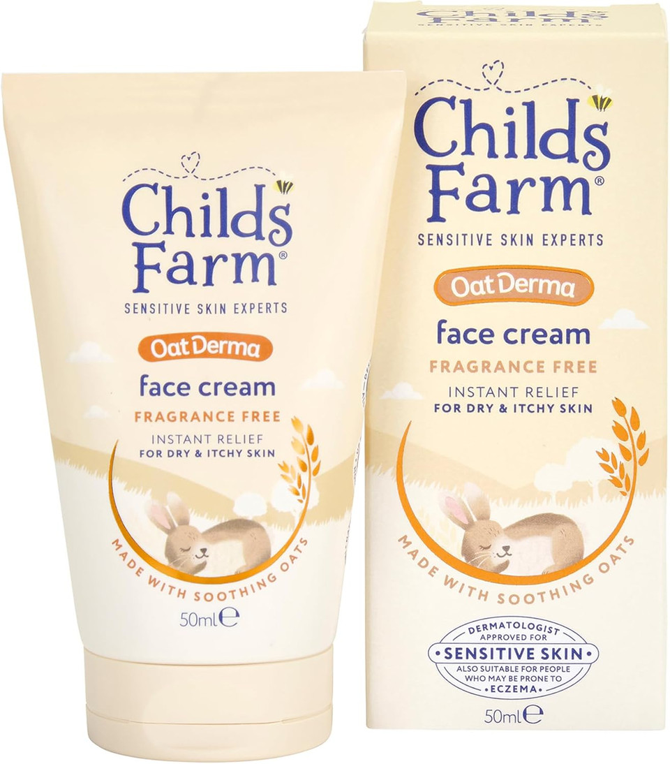 Childs Farm OatDerma Face Cream Moisturiser, Fragrance Free Hydration, Sensitive Skin Emollient, Soothe Baby Kids, 50ml