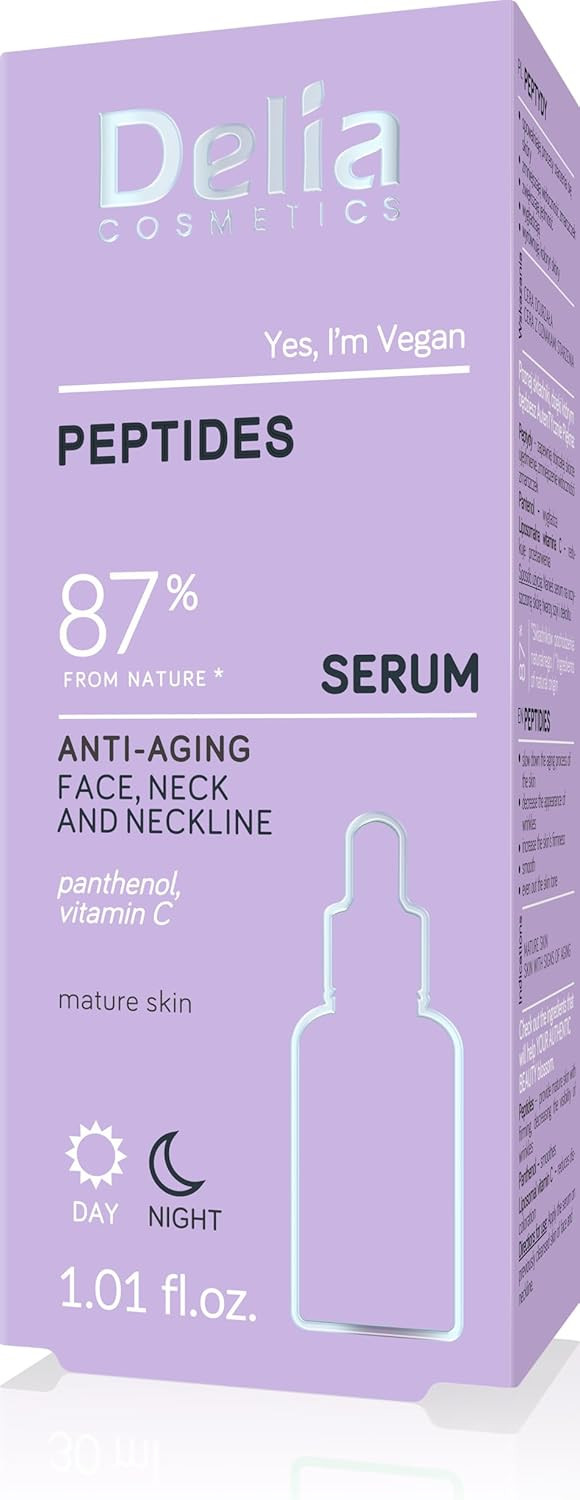 Delia Cosmetics - Anti-Wrinkle Serum - Peptides - Mature Skin - Reduces Wrinkles. Evens Out Skin Tone. Delay Aging Process - Smooth, Firm Skin - Vegan - 30ml