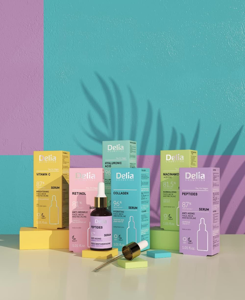 Delia Cosmetics - Anti-Wrinkle Serum - Peptides - Mature Skin - Reduces Wrinkles. Evens Out Skin Tone. Delay Aging Process - Smooth, Firm Skin - Vegan - 30ml