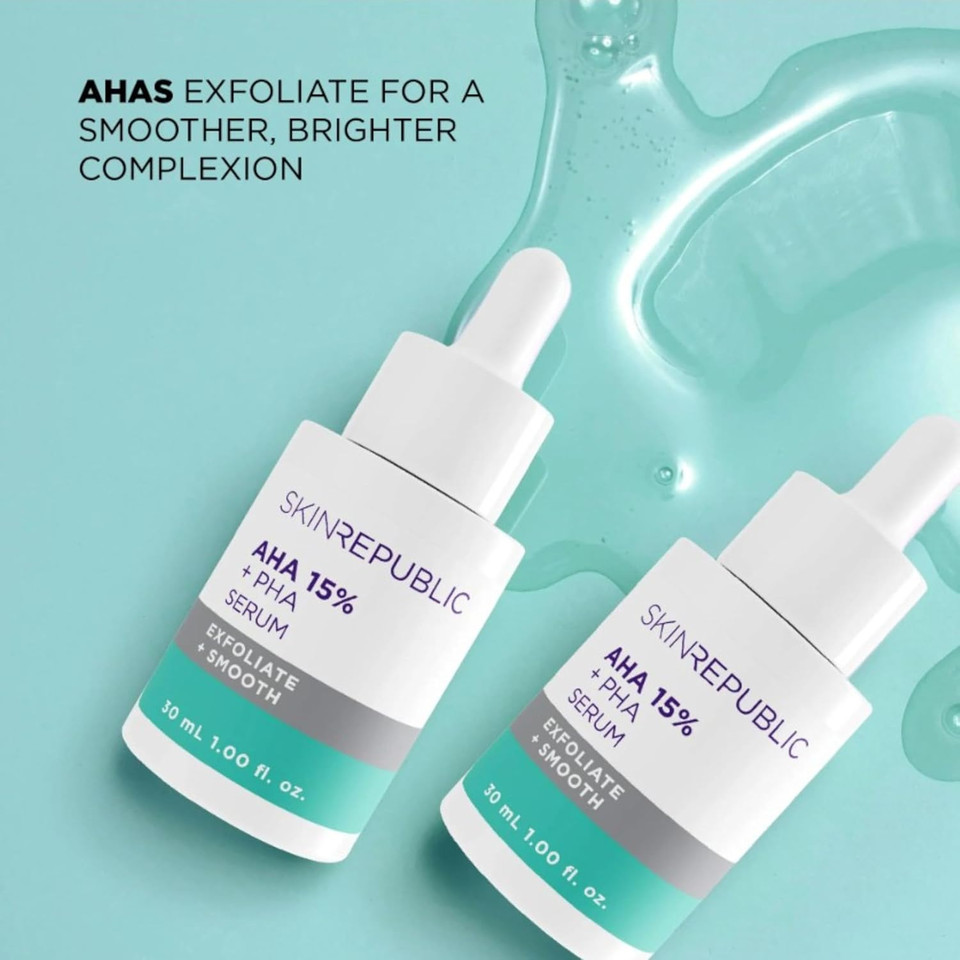 Skin Republic 15% AHA (Alpha Hydroxy Acids) Exfoliating Serum to Improve and Brighten Skin Texture, Tighten Pores, Reduce Spots (30ml)