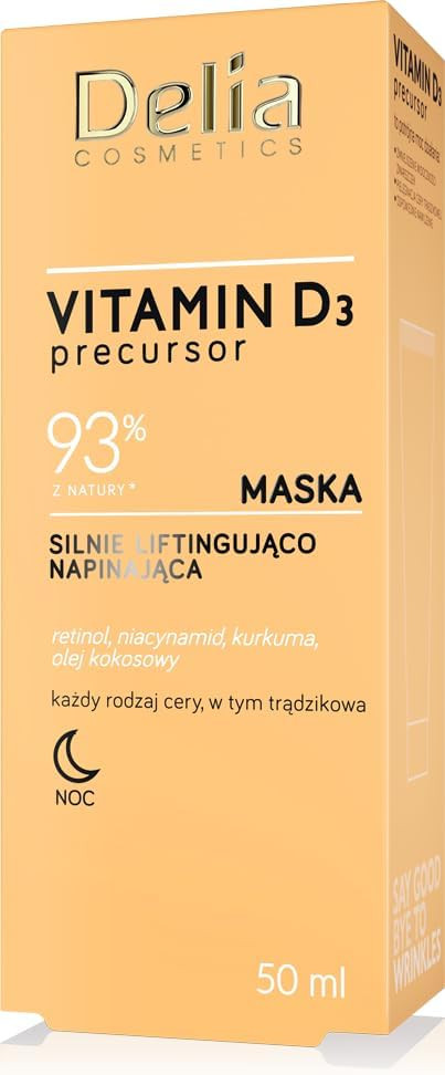 Delia Cosmetics  Vitamin D3 Precursor - Strongly Lifting and Firming Mask  All Skin Types  Acne Skin  Hydrating  Minimisng Fine Lines  Retinol  Niacinamide  Tumeric  Coconut Oil  50ml