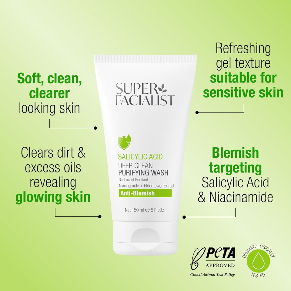 Super Facialist Anti Blemish Pore Purifying Clay Mask with Salicylic Acid - Acne Treatment & Blackhead Remover Mask with Avocado Oil & Vitamin B, Vegan Friendly - 125 ml, Packaging may vary