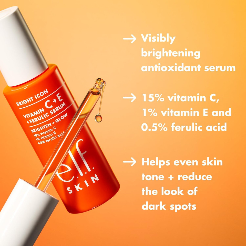 e.l.f. SKIN Bright Icon Vitamin C + E + Ferulic Serum Mini, Brightening & Soothing Face Serum, Helps Even Skin Tone, Vegan & Cruelty-Free, 15ml