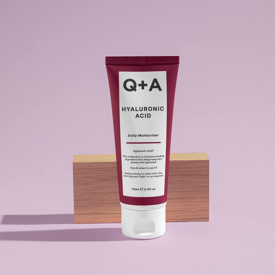 Q+A Hyaluronic Acid Daily Moisturiser (75ml), Hydrating Face Cream with Polyglutamic Acid and Rice Bran Extract, For Soft, Even and Nourished Skin, Fragrance Free Skincare