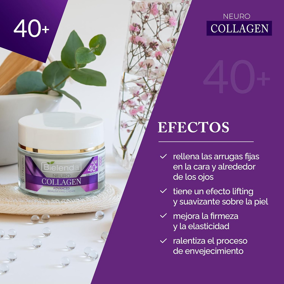 Bielenda Neuro Collagen Moisturising Face Cream Fills Fixed Wrinkles And Lifts The Skin Improves Firmness Of The Skin Moisturizing Face Cream Concentrate 40+ Day/Night - 50 ml
