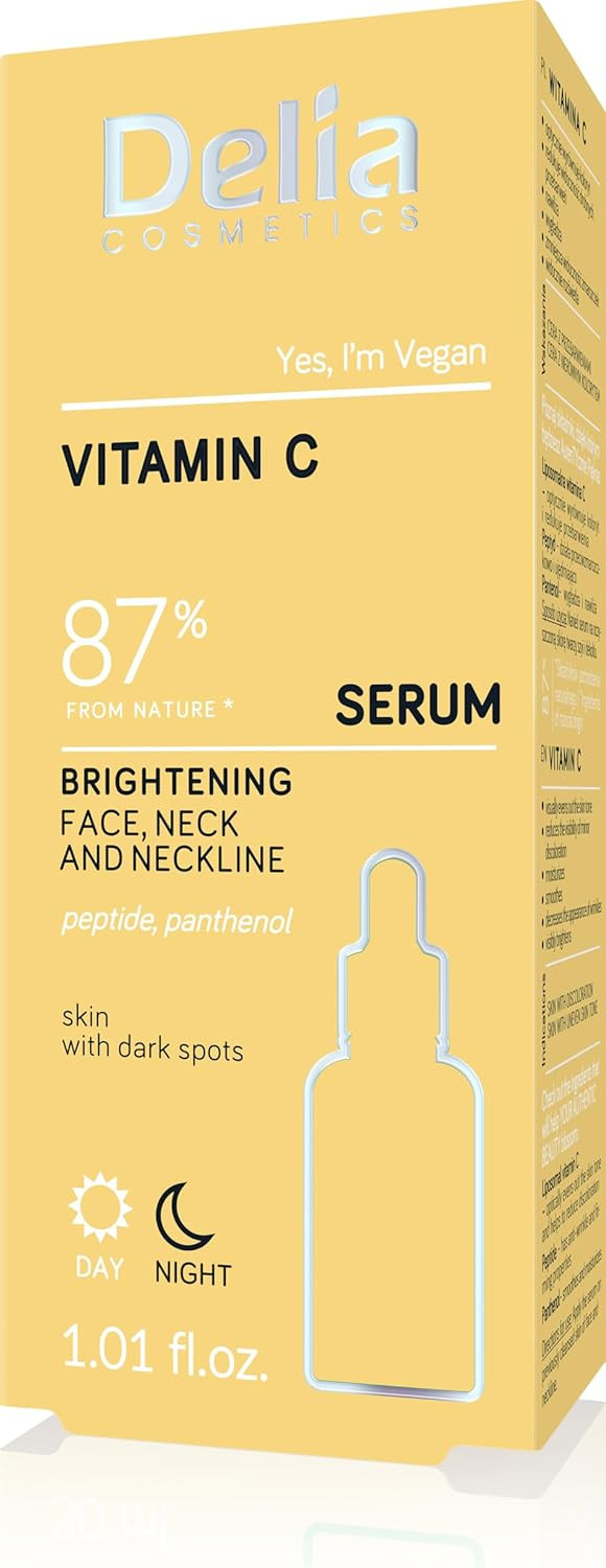 Delia Cosmetics - Brightening Serum - Vitamin C - Skin with Hyperpigmentation - Evens Out the Skin Tone, Brightens - Smoothes. Moisturises - Vegan - 30ml