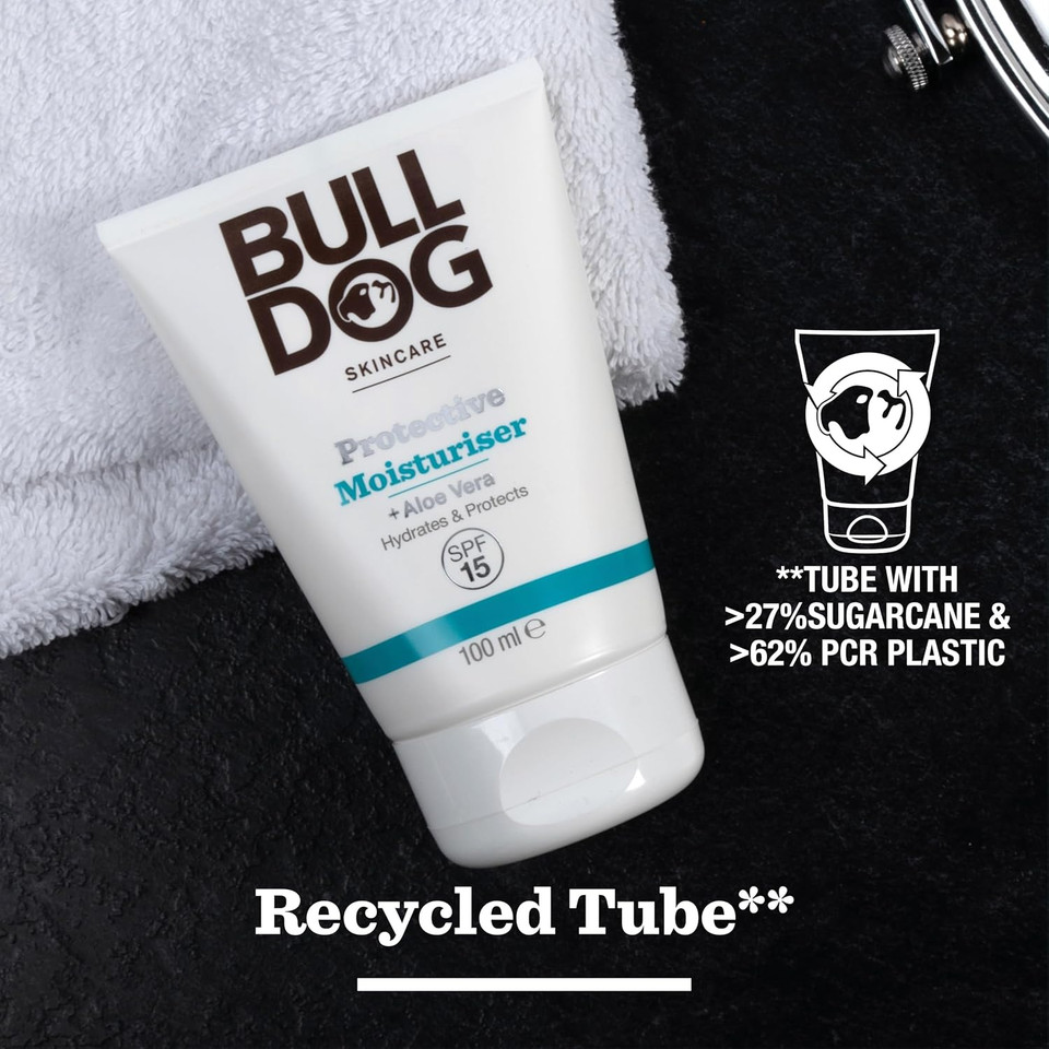 BULLDOG SKINCARE Protective Moisturiser SPF 15 100ml, Enriched with Aloe Vera, Suitable For All Skin Types