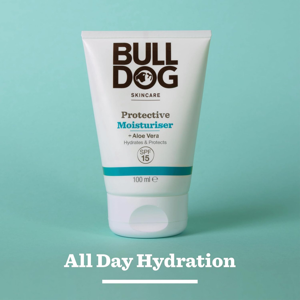 BULLDOG SKINCARE Protective Moisturiser SPF 15 100ml, Enriched with Aloe Vera, Suitable For All Skin Types