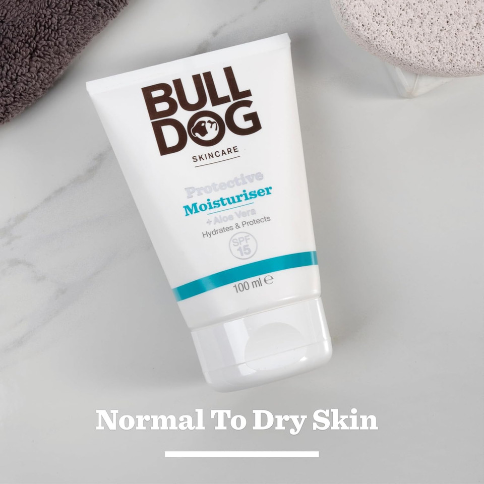 BULLDOG SKINCARE Protective Moisturiser SPF 15 100ml, Enriched with Aloe Vera, Suitable For All Skin Types