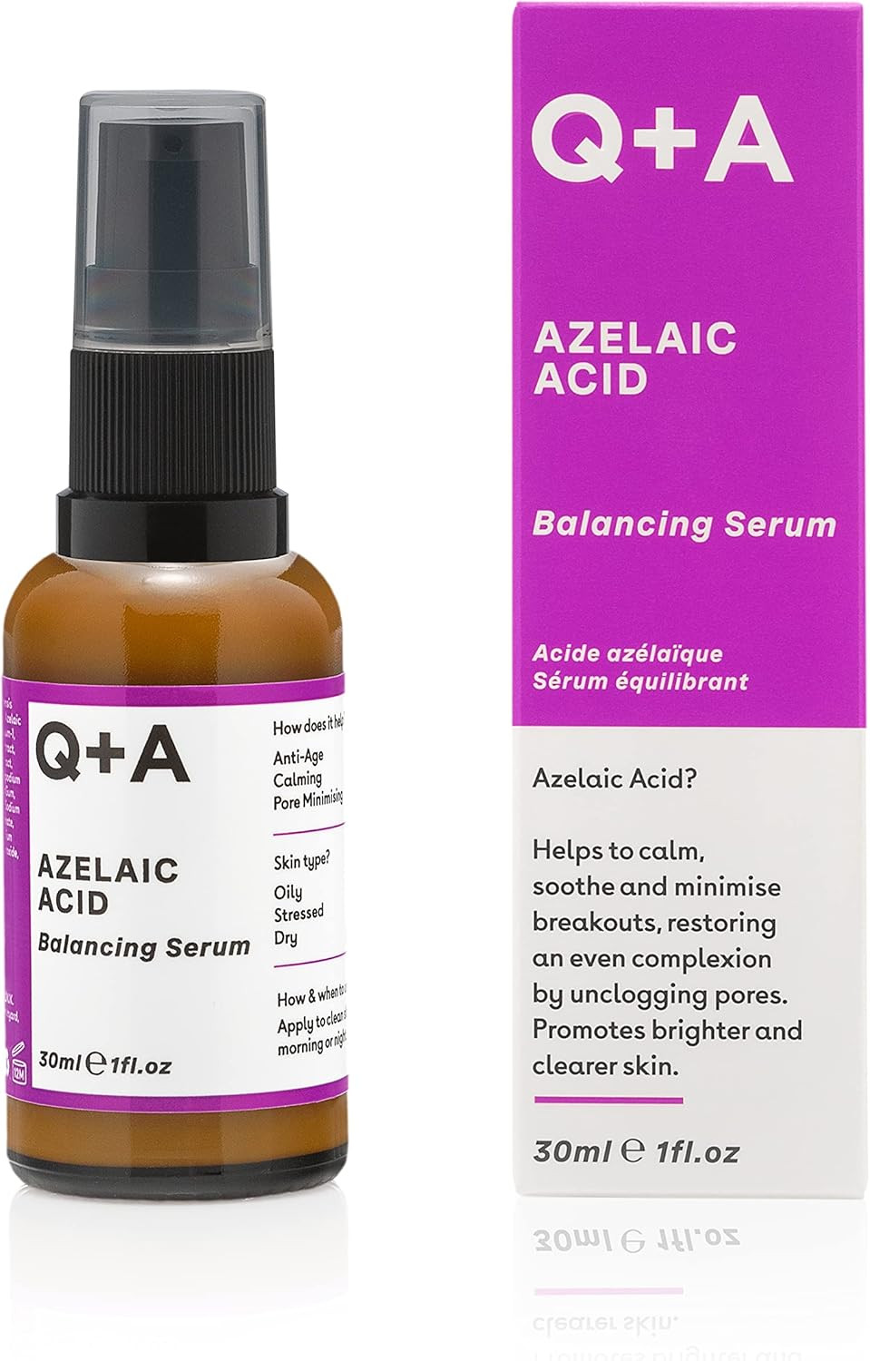 Q+A Azelaic Acid Balancing Serum (30ml), Natural Face Serum with Zinc PCA and Antioxidant Super Grains, Fragrance Free Skincare, Calms Blemishes and Smoothes Skin
