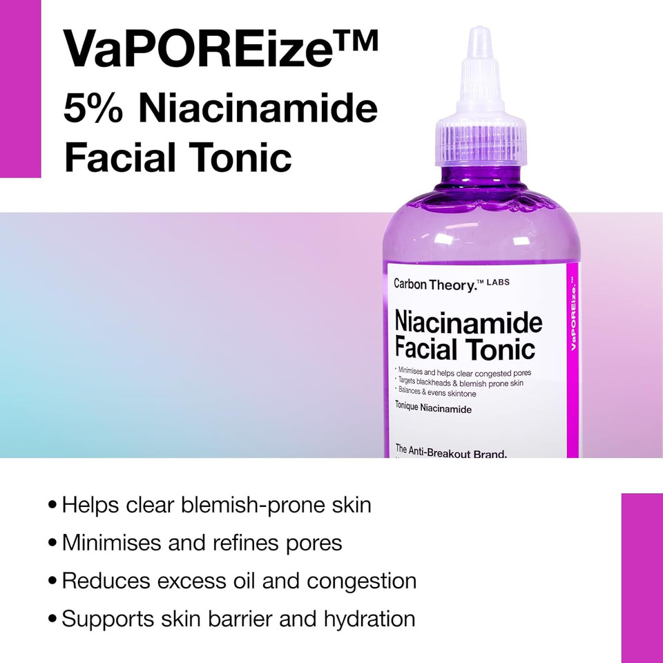 Carbon Theory 20% Niacinamide Serum - Pore Minimizer & Blackhead Remover - Balances & Evens Skin Tone - 1% Zinc Serum - Vegan Spot Treatment - VaPOREize, 30ml