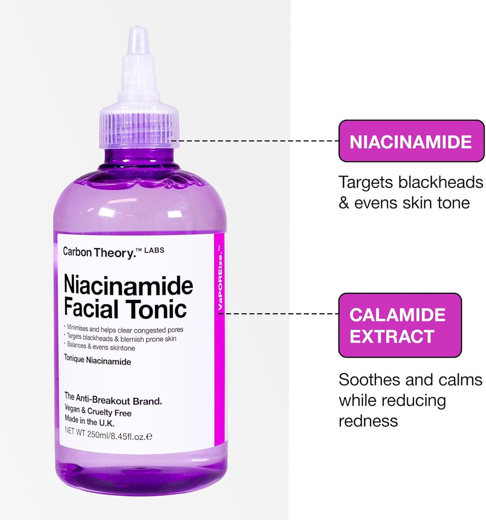 Carbon Theory 20% Niacinamide Serum - Pore Minimizer & Blackhead Remover - Balances & Evens Skin Tone - 1% Zinc Serum - Vegan Spot Treatment - VaPOREize, 30ml