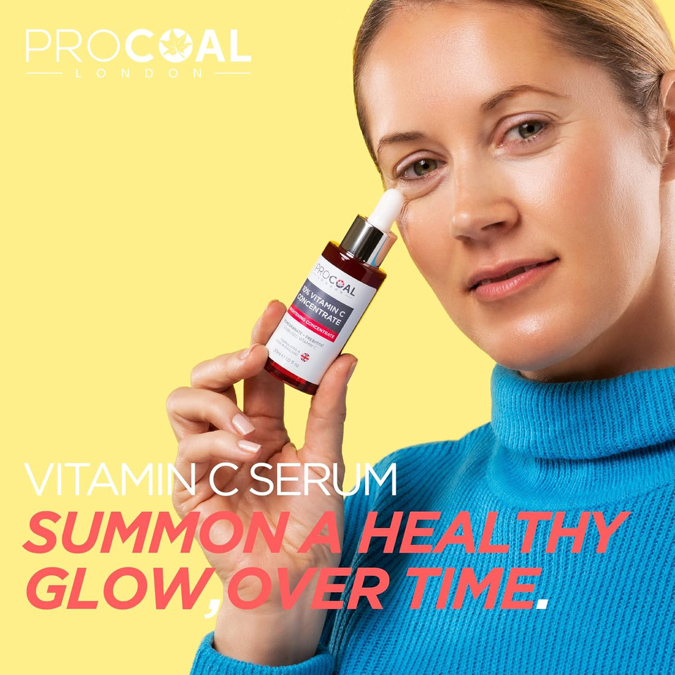 NEW Procoal 10% Vitamin C Serum Concentrate, NEW, Vegan, for Face with Prebiotics, Pomegranate & Kakadu Plum, 100% Recyclable Packaging, Made in UK, 30ml