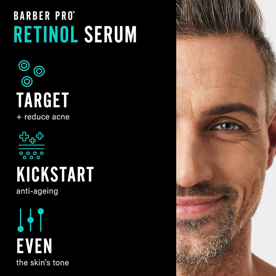 BARBER PRO RETINOL FACE SERUM Overnight Serum Mens Face Moisturiser & Antioxidant Rejuvinate Anti-Ageing Firming Skin Natural Plant Based Vegan Skincare 30ml