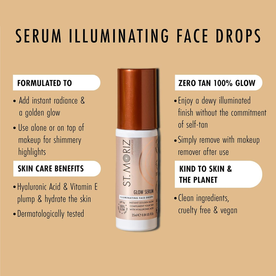 St Moriz Advanced Glow Serum Illuminating Face Drops | Illuminating Face Serum with Hyaluronic Acid | For an Instant Golden Glow & Radiant Complexion | Natural Glow Enhancer for Dewy Glass Skin | 25ml
