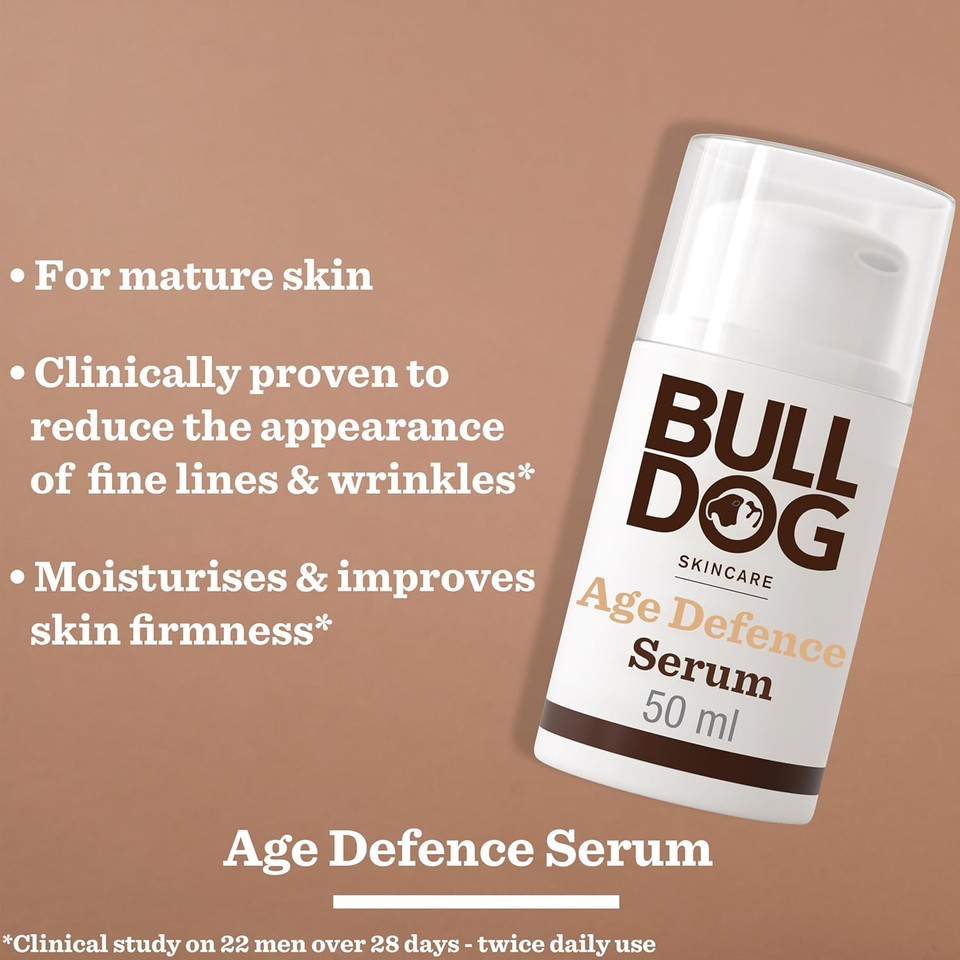 Bulldog Skincare Age Defence Face Serum for Men, Face Moisturiser for Mature Skin, Reduces Signs of Ageing, Enriched With Brown Algae, 50ml