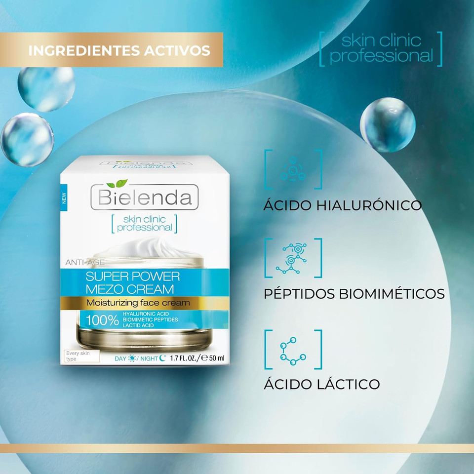 Bielenda Professional Mezo Hydrating Anti-Wrinkle Cream with Hyaluronic Acid, Anti-Ageing Treatment, All Skin Types, Day/Night, 50 ml