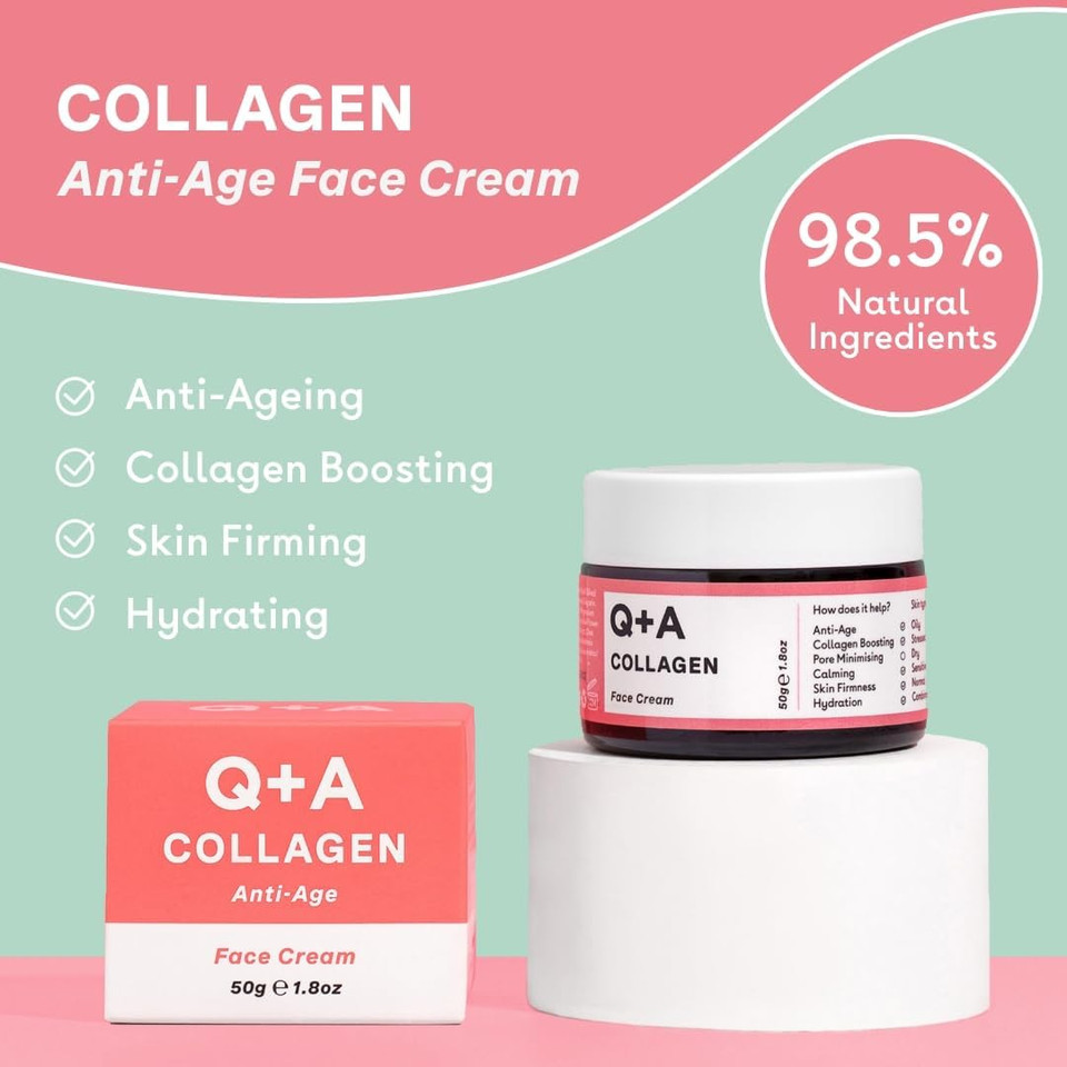 Q+A Collagen Face Cream (50g), Natural Skincare Anti-Ageing Face Care with plant-powered Collagen, Shea Butter and Magnesium, Hydrating and Firming Day Cream