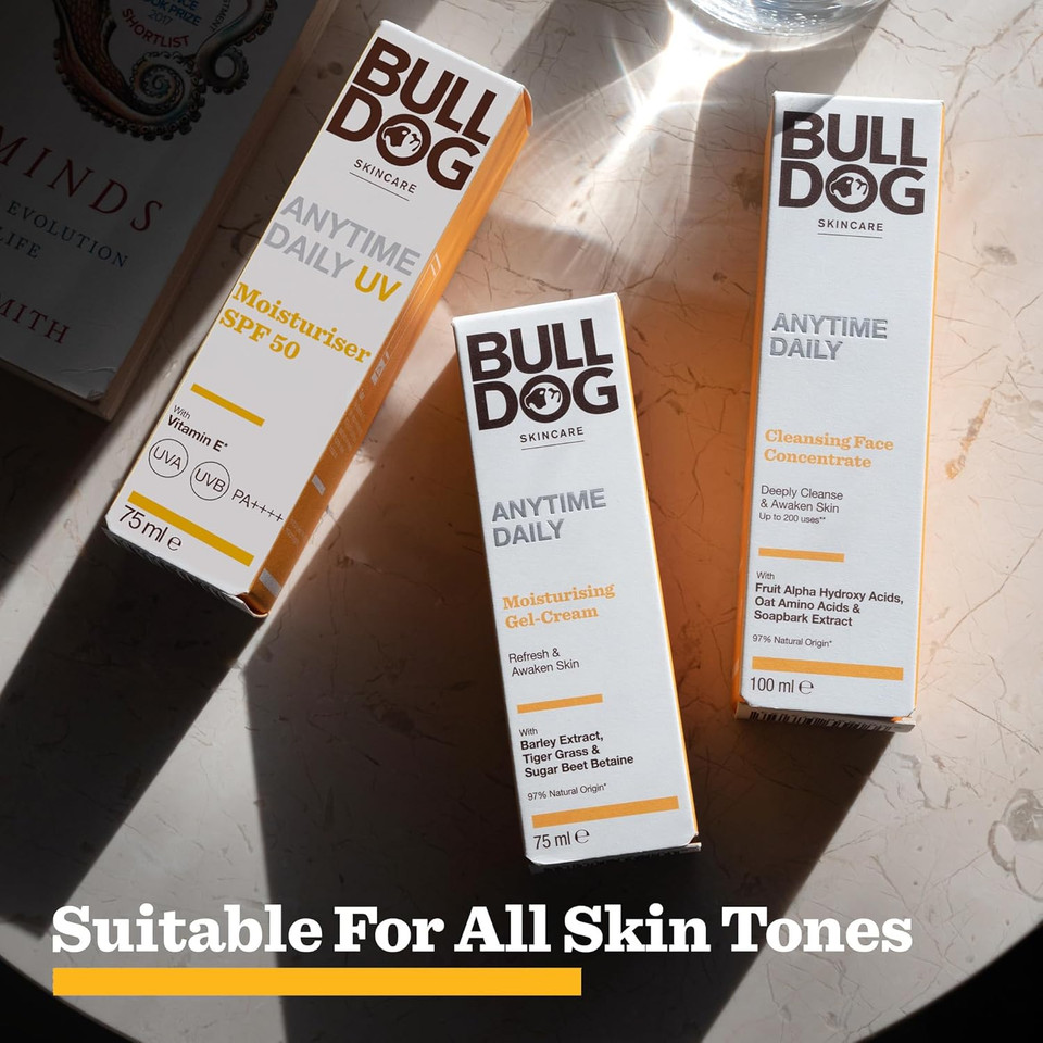 BULLDOG SKINCARE Anytime Daily UV Moisturiser SPF 50 For Men 75 ml, Sunflower Seed Extract, Protects & Hydrates Skin, Suitable For All Skins