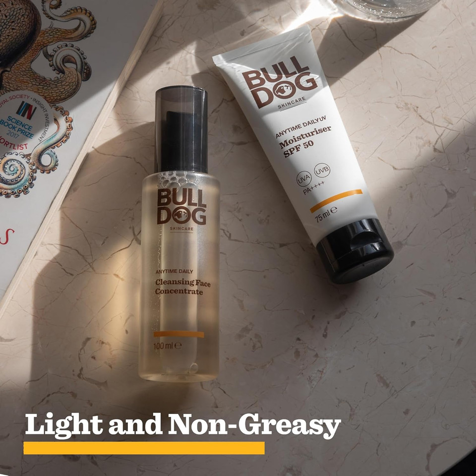 BULLDOG SKINCARE Anytime Daily UV Moisturiser SPF 50 For Men 75 ml, Sunflower Seed Extract, Protects & Hydrates Skin, Suitable For All Skins