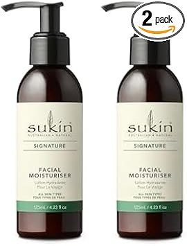 Sukin Signature Facial Moisturiser 125ml - with Vitamin E; Cruelty Free & Vegan Friendly - Nourishes, Softens & Protects the Skins Moisture Barrier. (Pack of 2)