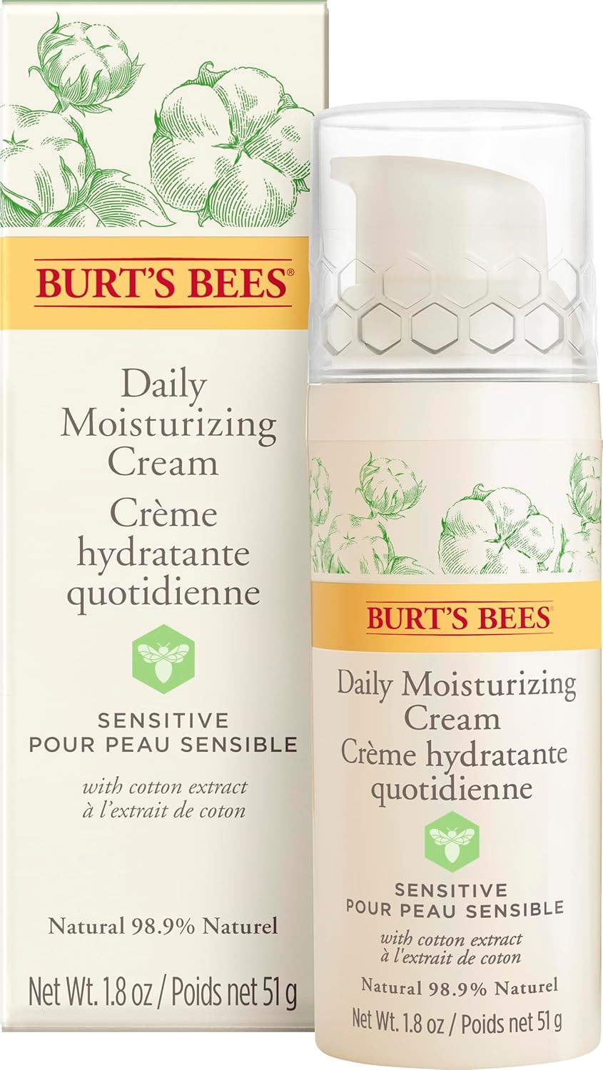 Burt's Bees 98.9 Percent Natural Daily Face Moisturising Cream, Sensitive Skin Formula, Fragrance Free, 51 g, packaging may vary