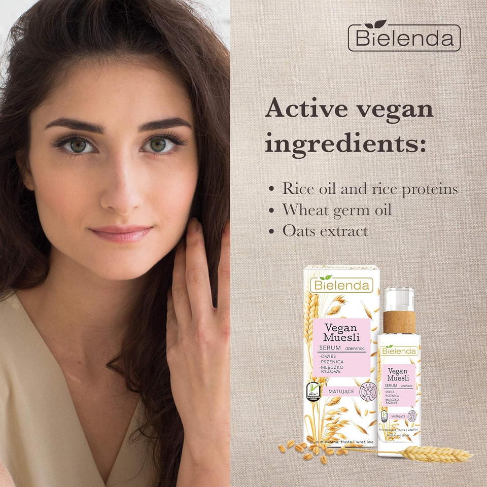 Bielenda Vegan Muesli - Effect Matte And Well Moisturized Skin, Visibility Of Skin Imperfections Reduced - Vegan Muesli Matting Serum Oat + Wheat + Rice Milk - 30 ml