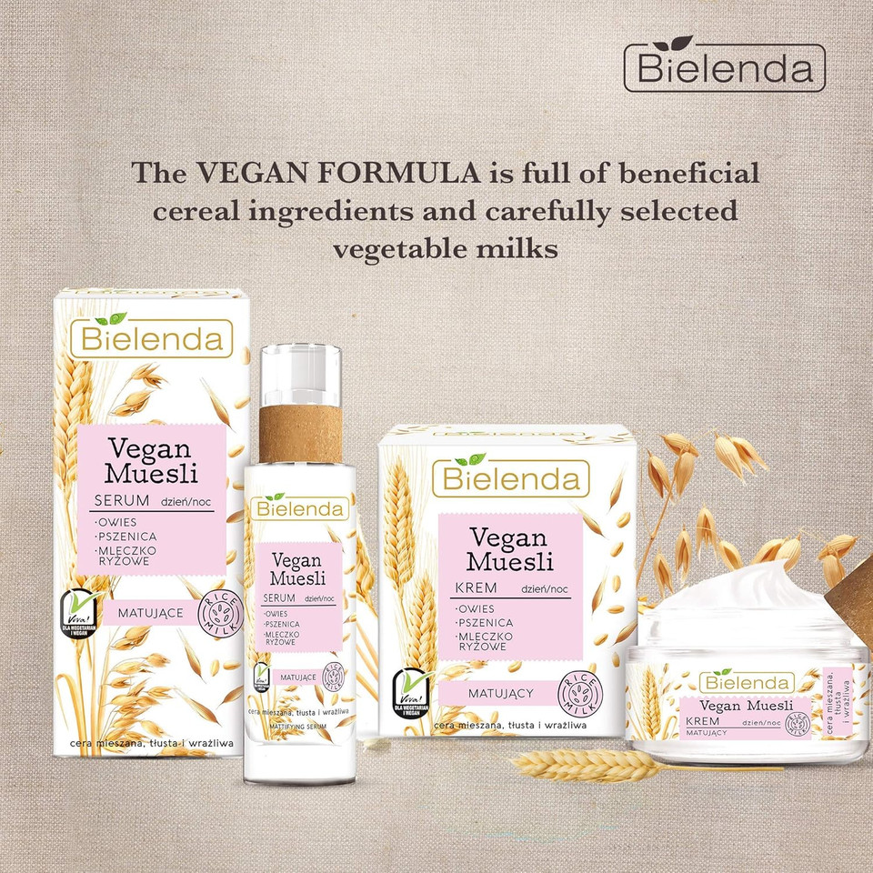 Bielenda Vegan Muesli - Effect Matte And Well Moisturized Skin, Visibility Of Skin Imperfections Reduced - Vegan Muesli Matting Serum Oat + Wheat + Rice Milk - 30 ml