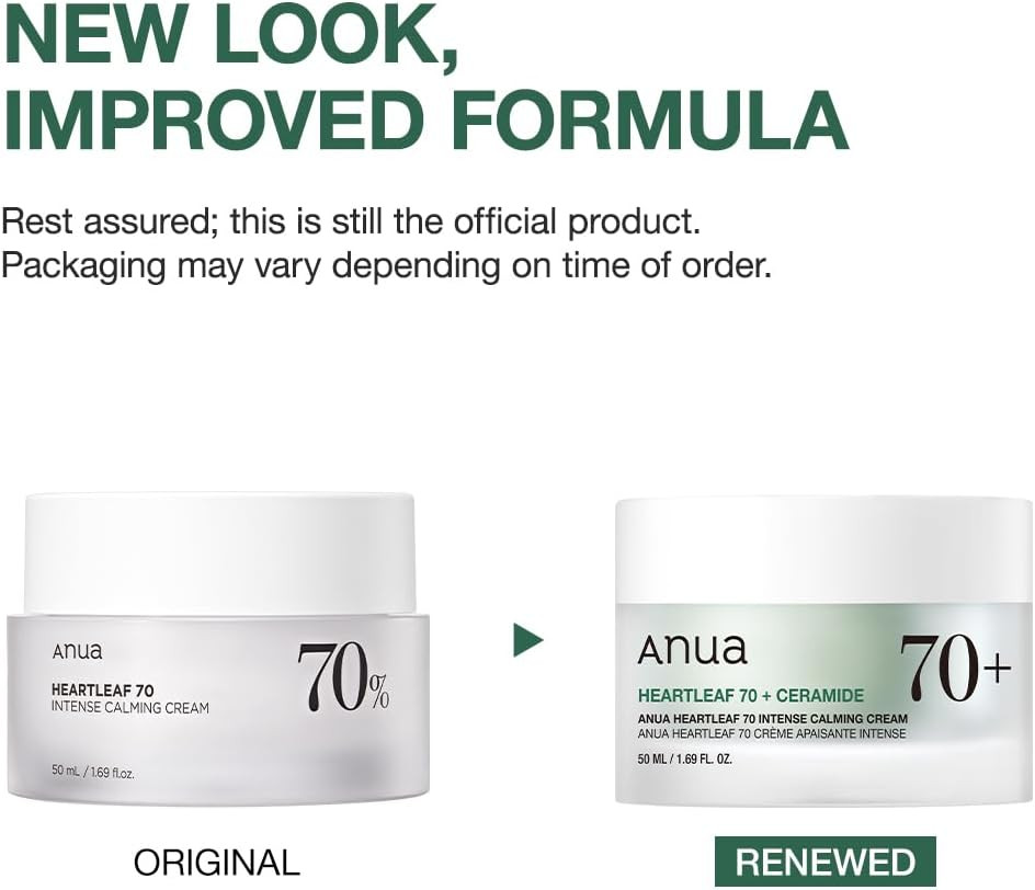 ANUA Heartleaf 70 Intense Calming Cream with Ceramide, Panthenol, Heartleaf Extract, Korean Skincare, 50ml /1.69 fl.oz