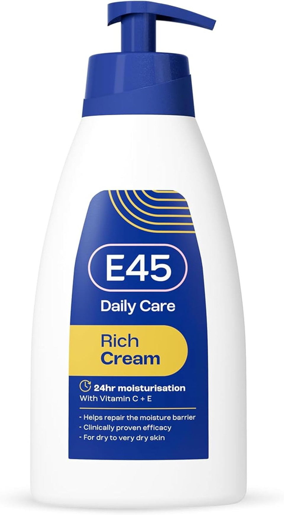 E45 Rich 24 Hour Fast Absorption Deep Nourishing Moisturisation Cream with Evening Primrose Oil 400ml (pack may vary)
