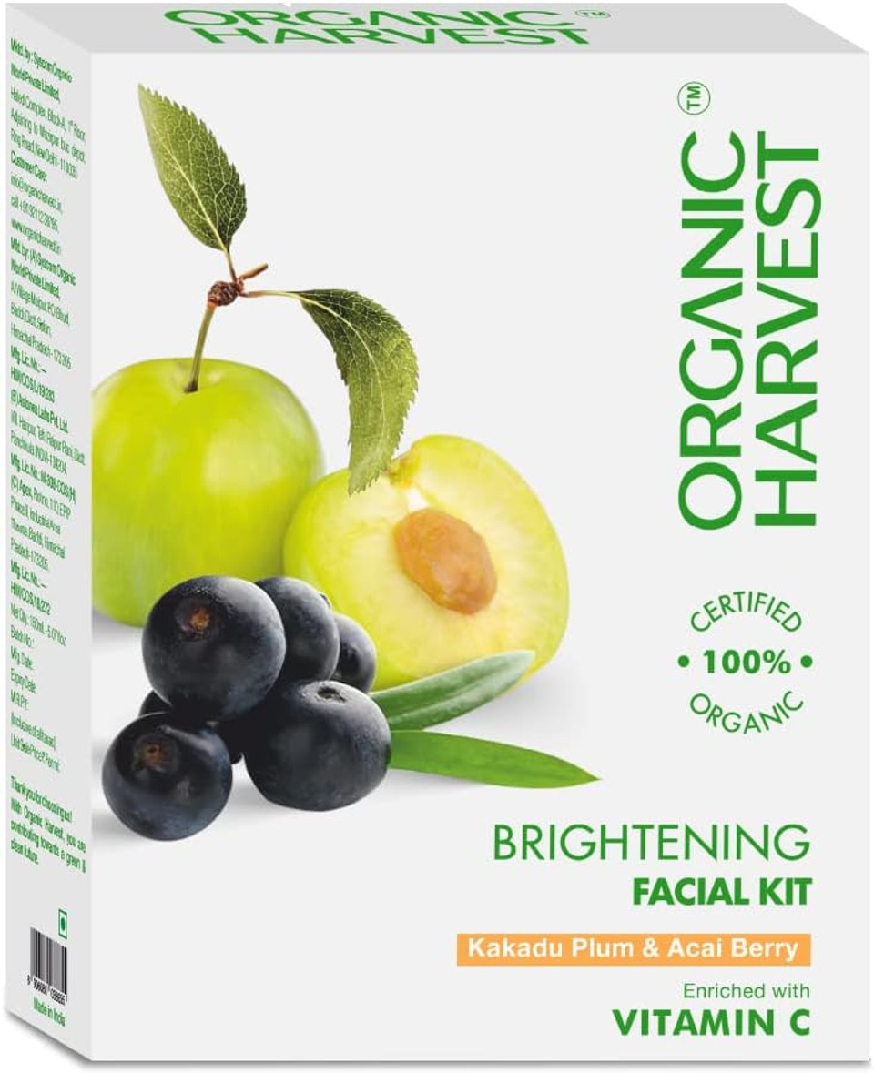 Organic Harvest Brightening Facial Kit: Kakadu Plum & Acai Berry | Pack of 5 Sachets | Facial Kit for Glowing Skin | 100% American Certified Organic, Sulphate & Paraben Free -50gm