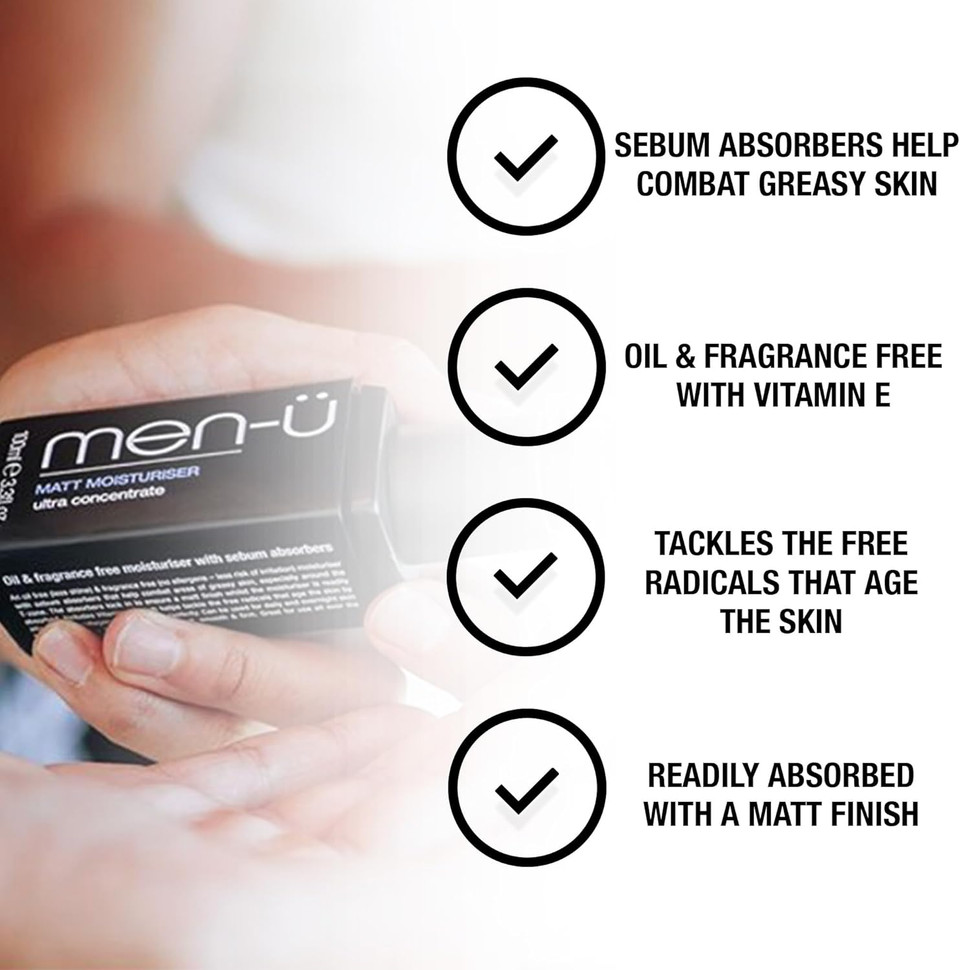 men-ü MATT MOISTURISER 100ml REFILL, up to 120 applications, Ultra-Concentrate Mens Face Moisturiser, Use on the Face and Neck for Matt, Smooth & Firm Surface