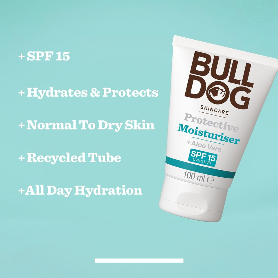 BULLDOG SKINCARE Protective Moisturiser SPF 15 100ml, Enriched with Aloe Vera, Suitable For All Skin Types (Pack of 2)