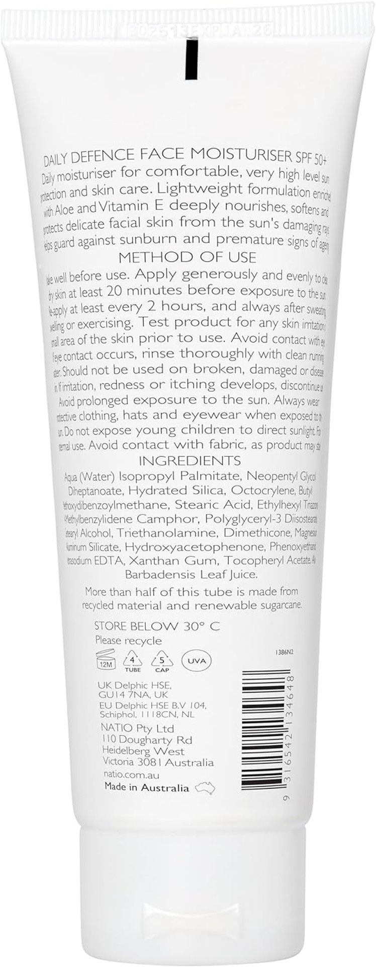 Natio Australia Aromatherapy Daily Defence Face Moisturiser with SPF 50, 100 ml - Moisturising Sunscreen - Broad Spectrum Face Sunscreen Natio Australia Aromatherapy Daily Defence Face Moisturiser with SPF 50, 100 ml - Moisturising Sunscreen - Broad Spectrum Face Sunscreen
