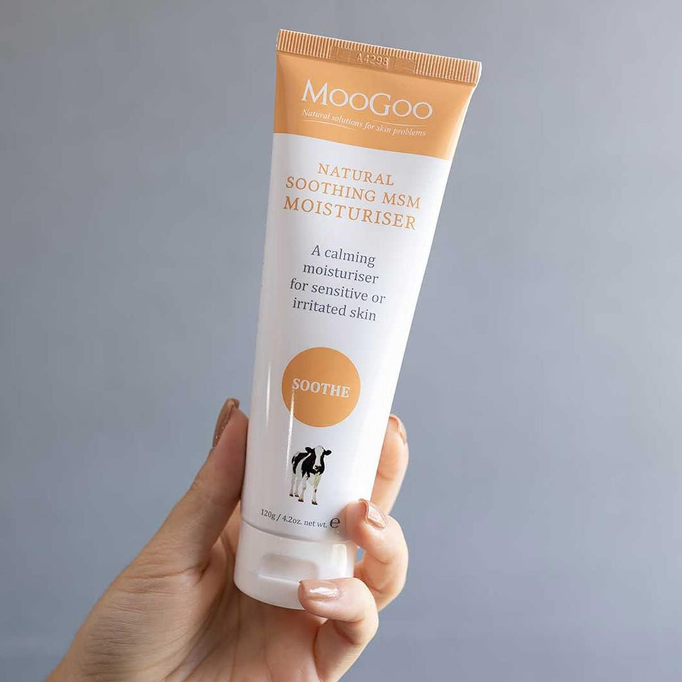 MooGoo Soothing MSM Moisturiser - Calming Face & Body Moisturiser for Sensitive, Red or Sunburnt, Irritated Skin Including Eczema, Psoriasis & Rosacea 120g / 4.2oz