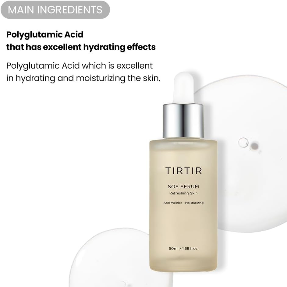TIRTIR SOS Serum - Radiant Glow Boosting - Plumping, Anti Aging, Hydrating - Visibly Smooth and Glowy Skin - Fragrance Free for All Skin Types, 1.69 fl.oz