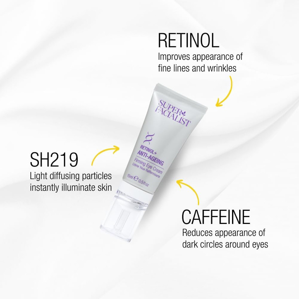 Super Facialist Retinol+ Anti-Ageing Restoring Eye Cream - Retinol Serum with Collagen Boosting White Lupin Seeds for Fine Lines & Wrinkles, Vegan Friendly Anti Ageing Face Cream, 15ml