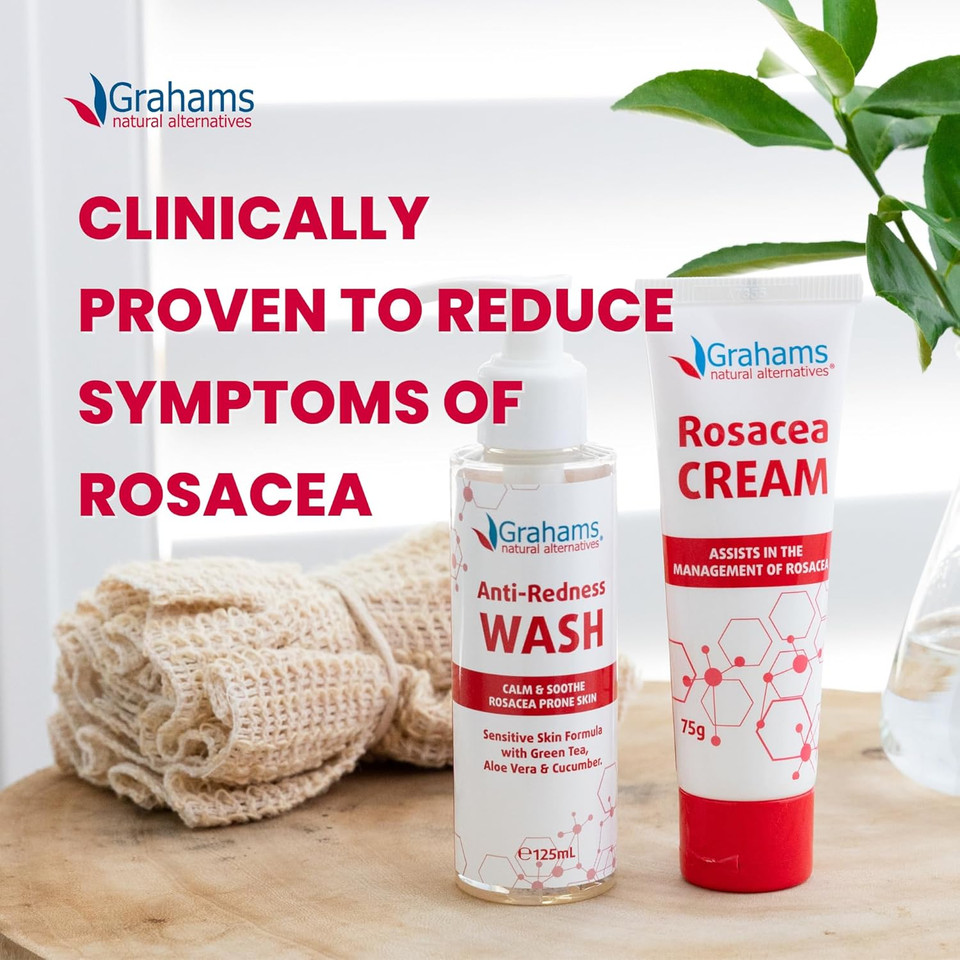 Grahams Natural Rosacea Cream - Clinically Proven Anti-Redness Treatment for Face to Soothe, Moisturise, Hydrate & Calm Sensitive Rosacea-Prone Skin | Hypoallergenic, Steroid-Free (75g)