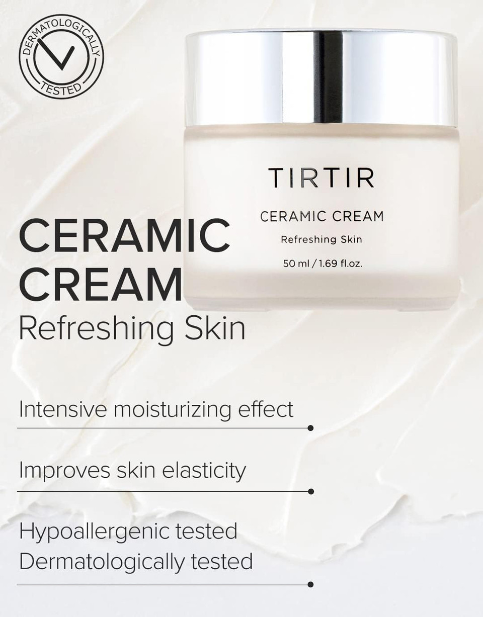 TIRTIR Natural Ceramide Cream | Deep moisturizer for Glass Skin, Polyglutamic acid, Centella Asiatica Extract, Skin barrier, Nature derived ingredients, Dry skin, Korean skincare (50ml, Original)