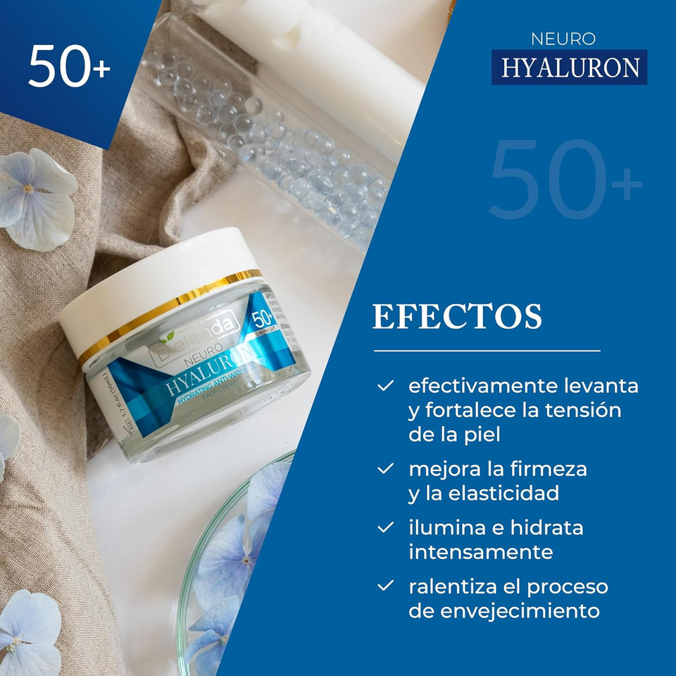 Bielenda Neuro Hyaluron 50+ Hydrating Anti-Wrinkle Cream with Hyaluronic Acid and Vitamins C & E, Anti-Ageing Facial Care, Day/Night, 50 ml Bielenda Neuro Hyaluron 50+ Hydrating Anti-Wrinkle Cream with Hyaluronic Acid and Vitamins C & E, Anti-Ageing Facial Care, Day/Night, 50 ml