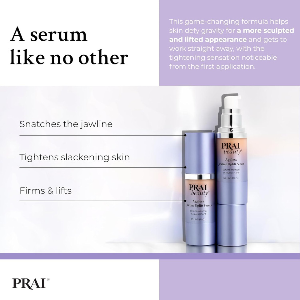 PRAI Ageless Jawline Uplift Serum 30ml - Dramatic, Anti-Gravity Instant Lift & Tightening Effect - Reduces Appearance of Wrinkles - Firms, Tones & Smoothes Skin - with Hyaluronic Acid, Vitamins C & E