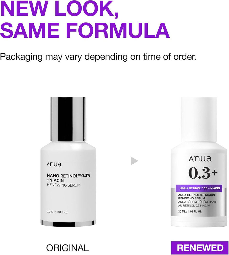 ANUA Retinol 0.3 Niacin Renewing Serum, For Anti-Aging with Hydration, Textured & Glass skin, Retinol, 5% Niacinamide, Retinol For Face, Gentle for Beginner, Korean Skin Care (30ml /1.01 fl.oz.)