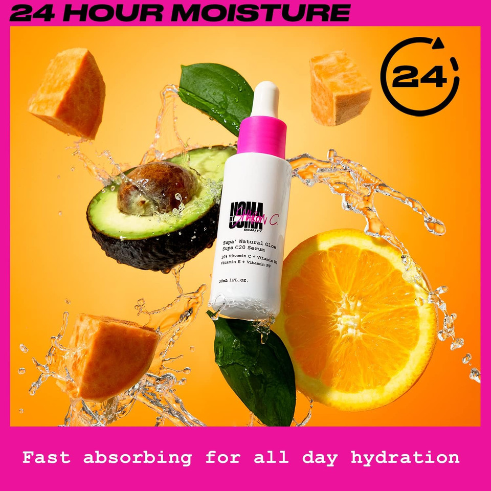 UOMA Vitamin C Serum by Sharon C. Supa Natural Glow (C10) Serum for Face with Hyaluronic Acid + Niacinamide + Vitamin E. Glow Boosting Face Moisturiser for Women & Men. Vegan Face Serum 30ml